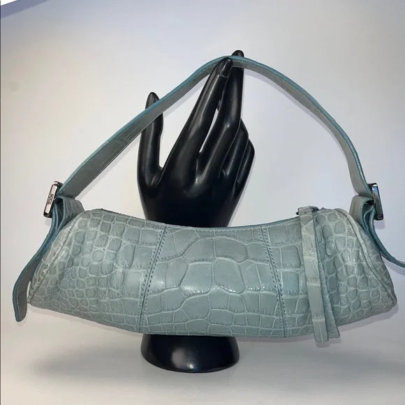 Auth. Tods Vintage Bamboo Barrel Mini Bag ~ in Blue Alligator 🐊 Skin Leather